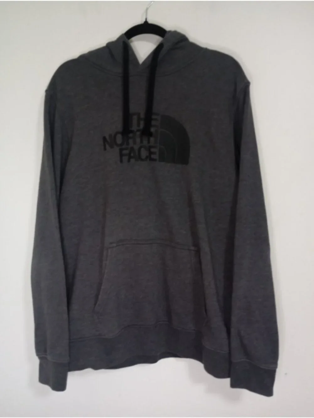 The North Face Gray Pullover Hoodie Black Logo Graphic Drawstring Hood Mens XL